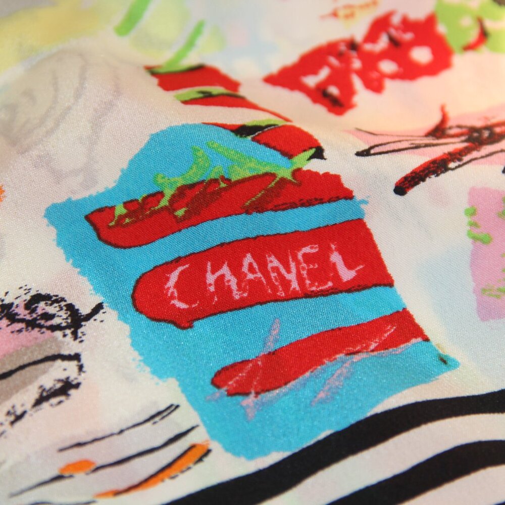 Chanel Black and Multi-Color Silk Scarf. This RARE Color-Authentic Original - Picture 7 of 14